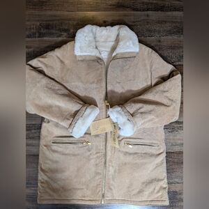 NWT Vintage Deadstock Winlit Leather Reversible Jacket Large In Tan Faux Fur